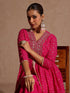 Janasya Women's Pink Georgette Foil Printed Embellished A-line Front-open Kurta With Palazzo Set